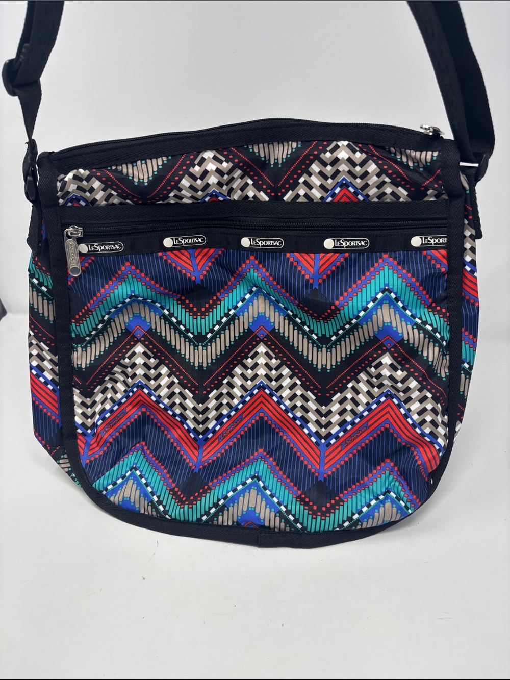 Lesportsac Chevron-Pattern Crossbody Bag in Blue, Teal, Red, Black, White